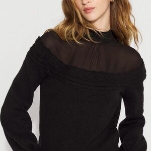 NWT Sheer Yoke Off-the-Shoulder Black Sweater